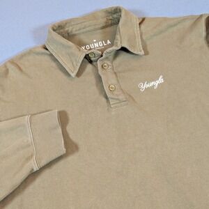 YOUNGLA‎ Mens Long Sleeve Polo Shirt Size Large Embroidered Logo